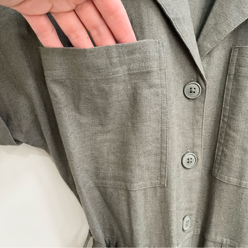 Abercrombie & Fitch Linen-Blend Utility Boiler Suit Jumpsuit Olive Green XS Tall - Picture 11 of 15